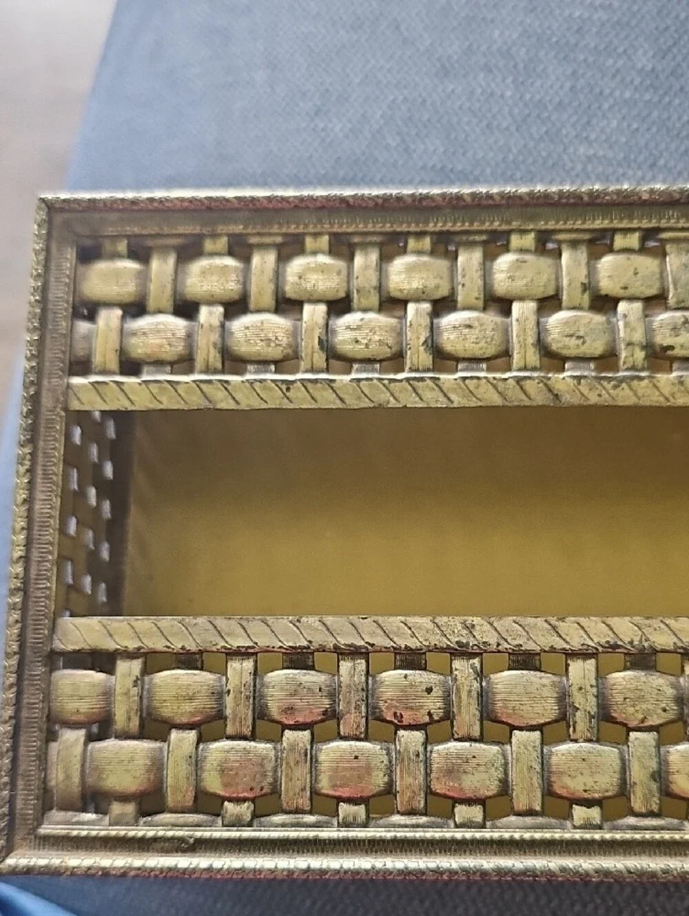 Vintage Tissue Box Woven Metal Rectangular Kleenex Bathroom Antique Gold